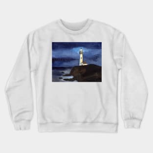 Lighthouse on a cliff at night time Crewneck Sweatshirt